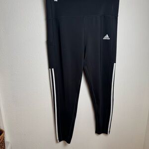 Adidas Women's Aeroready Black Leggings with White‎ Stripes Sporty Athletic